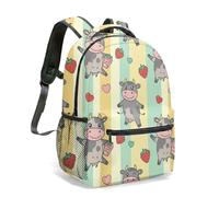 Mochila con estampado de fresa de vaca de 16 pulgadas, diseño de corazón de caricatura rosa dulce con diseño de corazón y estampado de corazón, 02., L, Casual
