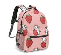 Mochila con estampado de fresa de vaca de 16 pulgadas, diseño de corazón de caricatura rosa dulce con diseño de corazón y estampado de corazón, 06., L, Casual