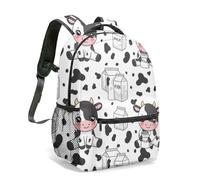 Mochila con estampado de fresa de vaca de 16 pulgadas, diseño de corazón de caricatura rosa dulce con diseño de corazón y estampado de corazón, 03., L, Casual