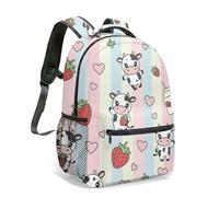Mochila con estampado de fresa de vaca de 16 pulgadas, diseño de corazón de caricatura rosa dulce con diseño de corazón y estampado de corazón, 01., L, Casual