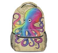 Mochila con estampado de mapa retro de pulpo psicodélico, mochila escolar para niños y niñas, Color1, L