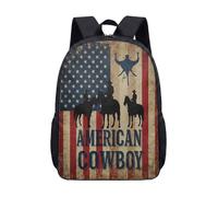 Mochila con estampado de vaquero de bandera americana, 17 pulgadas, vintage, para adolescentes, diseño retro de grano de madera, 04., L, Minimalista