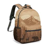 Mochila con estampado geométrico de reno de montaña, 16 pulgadas, para vacaciones de invierno, color rojo, azul, degradado, diseño plano, decorativa, para viajes, regalo de invierno, 13, L, Casual