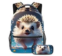 Mochila con estuche para lápices, el juego perfecto para niños, niñas y adolescentes, adorable erizo que nada bajo el agua, Multicolor#06, B：29.4x20x40cm P：19x7.5x3.8cm, Mochilas de día