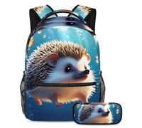 Mochila con estuche para lápices, el juego perfecto para niños, niñas y adolescentes, adorable erizo que nada bajo el agua, Multicolor#08, B:29.4x20x40cm P:19x7.5x3.8cm, Mochilas de día