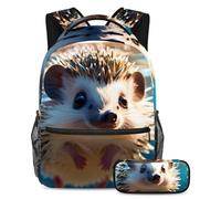 Mochila con estuche para lápices, el juego perfecto para niños, niñas y adolescentes, adorable erizo que nada bajo el agua, Multicolor#02, B：29.4x20x40cm P：19x7.5x3.8cm, Mochilas daypack