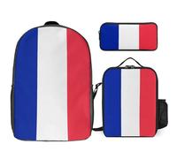 Mochila Con Francia Bandera Nacional Bolsa Escolar Ligera Para Niñas Y Niños Set 3 En 1 Gran Capacidad Mochila Impermeable Con Lonchera Y Estuche Para Niños Estudiantes Adolescentes
