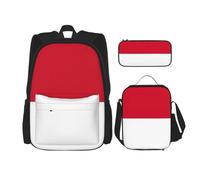 Mochila con la bandera de Mónaco con lonchera y estuche de lápices de 3 pulgadas, mochilas Kawaii con bolsa de almuerzo a juego, Bandera de Mónaco, Talla única, Mochilas de día