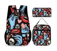 Mochila con lonchera, bolsa de cosméticos, conjunto de mochila, Halloween, gótico, calavera, hongo, vampiro, magia, bruja, brujería (1), bolsos de hombro con lonchera, bolsa de almacenamiento, conjun