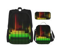 Mochila Cool Music Sound Wave con fiambrera, mochila de anime, mochila escolar, mochila para libros, juego de mochila para tres personas, Black, Talla única, Juego de mochila escolar