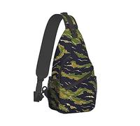 Mochila Cool Sling para Hombres y Mujeres, Bandolera Multiusos Compatible con Camuflaje Verde Militar Vietnam Tiger Stripe Camo Bag, Duradera para Viajes, Senderismo, Mochila con Cremallera