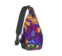 Mochila Cool Sling para Hombres y Mujeres, Bandolera Multiusos Compatible con Coloridos garabatos Paisaje Surrealista Fantastic Mushroom Bag, Viaje Duradero Senderismo Mochila con Cremallera