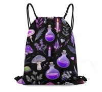Mochila Cordónes, Bruja mágica gótica Brujería psicodélica Hongos morados Bolsas Cordon de Gimnasio Unisex Robusto Gym Bag para Nadar Hombre Playa 36X42cm