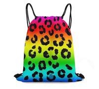Mochila Cordónes, Estampado Animal de Guepardo y Leopardo Colorido arcoíris Bolsa de Cuerdas Casual con cordón Saco de Gimnasia para Acampada Mujer Viaje 36X42cm
