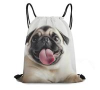 Mochila Cordónes, Perro Pug Divertido Bolsas de Cuerdas Ajustable Ligero Saco de Deporte para Hombre Playa Yoga 36X42cm
