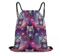 Mochila Cordónes, Unisex Bolsa con Cordón, Gato Espacial Galáctico, Práctico Saco De Gimnasia para Adulto, Mujer, Vacaciones, 36X42cm