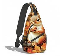 Mochila Cruzada Ardilla Con Una Bellota Entre El Follaje Otoñal. Bolsa Cruzada Bandoleras Estilo Sling Pecho Bolsas Bandolera Hombres Y Mujeres Crossbody Para Senderismo Uso Diario Deporte