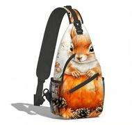Mochila Cruzada Ardilla Entre Calabazas Y Follaje Otoñal Sling Pecho Bolsas Bandolera Hombres Y Mujeres Sling Bag Estilo Bolso Pecho Para Correr Viaje Deporte