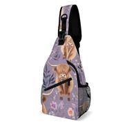 Mochila Cruzada Arte De Vaca De Las Tierras Altas Con Flores Rosas Bolsa Cruzada Bandoleras Hombres Y Mujeres Sling Pecho Bolsas Bandolera Estilo Crossbody Para Uso Diario Correr