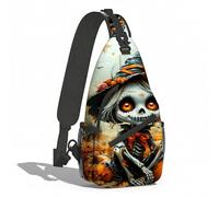 Mochila Cruzada Bruja Esqueleto En Un Huerto De Calabazas Sling Bag Ligera Bolso Pecho Hombres Y Mujeres Bolsa Cruzada Bandoleras Para Uso Diario Viaje Senderismo