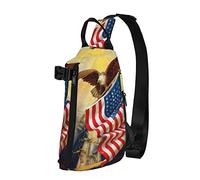 Mochila cruzada con diseño de águila de la bandera de Estados Unidos para hombres y mujeres, para caminar al aire libre, viajes, Negro -, Talla única