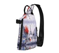Mochila cruzada con diseño de árbol de la ciudad de París con la Torre Eiffel, para hombres y mujeres, para caminar al aire libre, viajes, Negro -, Talla única