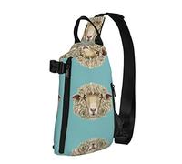 Mochila cruzada con diseño de cabeza de oveja con estampado de animales retro para hombres y mujeres, para caminar al aire libre, viajes, Negro -, Talla única