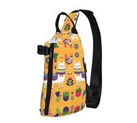 Mochila cruzada con estampado de animales de alpaca de dibujos animados para hombres y mujeres, para caminar al aire libre, viajes, Negro -, Talla única
