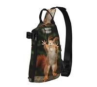 Mochila cruzada con estampado de ardilla divertida con estampado de animales, para hombres y mujeres, para caminar al aire libre, viajes, Negro -, Talla única