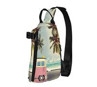 Mochila cruzada con estampado de escena de autobús y playa, para hombres y mujeres, para caminar al aire libre, viajes, Negro -, Talla única