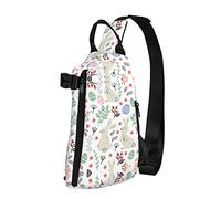 Mochila cruzada con estampado de flores, conejos, pájaros, para hombres y mujeres, para caminar al aire libre, viajes, Negro -, Talla única