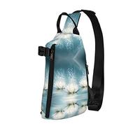 Mochila cruzada con estampado de flores de loto blancas para hombres y mujeres, para caminar al aire libre, viajes, Negro -, Talla única