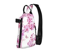 Mochila cruzada con estampado de flores rosas y mariposas para hombres y mujeres, para caminar al aire libre, viajes, Negro -, Talla única
