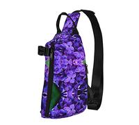 Mochila cruzada con estampado de flores violetas para hombres y mujeres, para caminar al aire libre, viajes, Negro -, Talla única