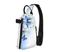Mochila cruzada con estampado de flores y mariposas para hombres y mujeres, para caminar al aire libre, viajes, Negro -, Talla única