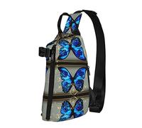 Mochila cruzada con estampado de mariposas azules para hombres y mujeres, para caminar al aire libre, viajes, Negro -, Talla única