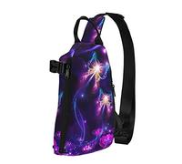 Mochila cruzada con estampado de mariposas moradas para hombres y mujeres, para caminar al aire libre, viajes, Negro -, Talla única