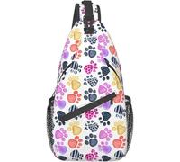 Mochila cruzada con estampado de patas, patrón sin costuras con huellas de animales en acuarela, huellas de perro de colores