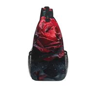 Mochila cruzada con estampado de rosas rojas y negras para hombre, mochila de hombro, bolsa de pecho, mochila de viaje, casual, senderismo al aire libre, Black, Talla única