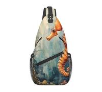 Mochila cruzada de caballito de mar con algas verdes para hombre, mochila de senderismo