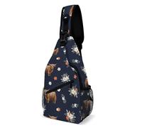 Mochila Cruzada Flores Ganado Vaca De Las Tierras Altas Sling Bag Hombres Y Mujeres Sling Pecho Bolsas Bandolera Comodidad Bolso Pecho Para Deporte Correr