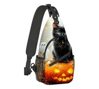 Mochila Cruzada Gato Sobre Una Calabaza Con Espectros Sling Bag Hombres Y Mujeres Bolso Pecho Multiusos Bolsa Cruzada Bandoleras Para Viaje Uso Diario Senderismo