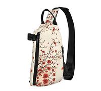 Mochila cruzada japonesa con estampado floral de ciruela de primavera para hombres y mujeres, para caminar al aire libre y viajes, Negro -, Talla única