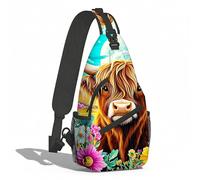 Mochila Cruzada Lindas Flores De Vaca De Las Tierras Altas Crossbody Multiusos Sling Bag Comodidad Sling Pecho Bolsas Bandolera Para Viaje Correr Deporte