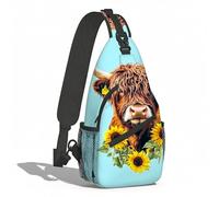 Mochila Cruzada Lindas Vacas De Las Tierras Altas Con Girasoles Bolsa Cruzada Bandoleras Comodidad Crossbody Ligera Sling Pecho Bolsas Bandolera Para Viaje Senderismo Deporte