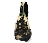 Mochila Cruzada Mansión Embrujada Negra Sling Bag Hombres Y Mujeres Crossbody Ligera Bolso Pecho Para Deporte Senderismo