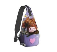 Mochila Cruzada Moda Linda Vaca De Las Tierras Altas Rústica Floral De Madera Sling Pecho Bolsas Bandolera Estilo Crossbody Comodidad Sling Bag Para Senderismo Viaje
