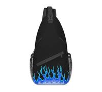 Mochila cruzada para hombre, diseño de llamas de fuego caliente, color azul