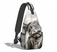 Mochila Cruzada Vaca De Las Tierras Altas Blanca Y Negra Sling Bag Hombres Y Mujeres Bolso Pecho Multiusos Bolsa Cruzada Bandoleras Para Deporte Uso Diario Correr