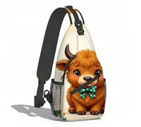 Mochila Cruzada Vaca De Las Tierras Altas Con Lazo Verde Sling Bag Estilo Crossbody Comodidad Bolso Pecho Para Senderismo Uso Diario Viaje